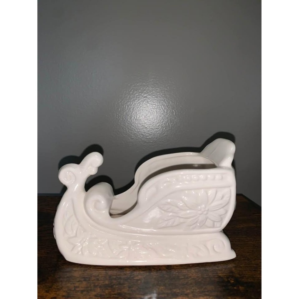 Vintage white ceramic sleigh planter